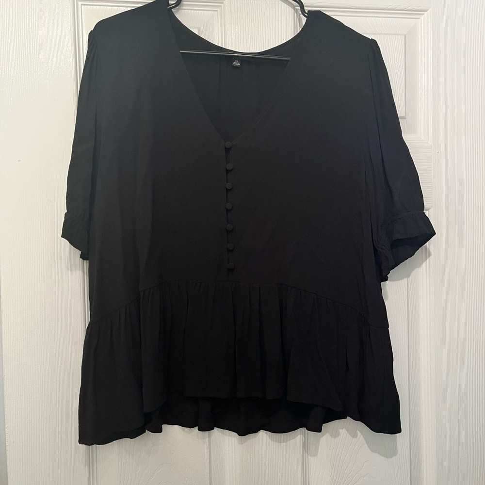 Madewell Black Boxy Short Sleeve Blouse